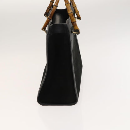Gucci Bamboo Hand Bag Suede Black Gold 02 123 0260 Auth