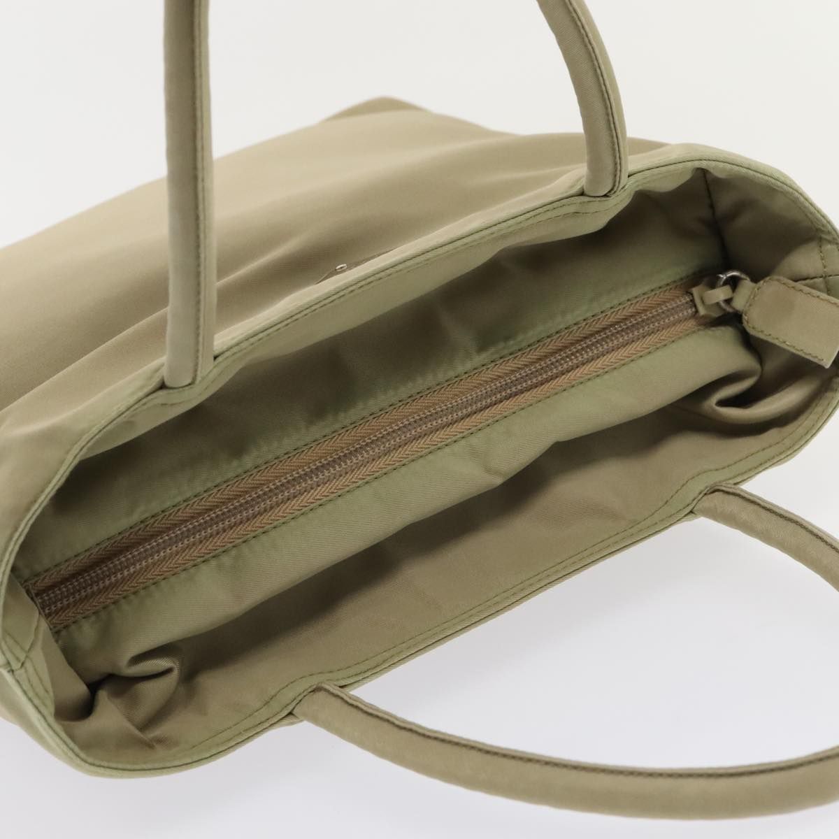 Prada Hand Bag Nylon Beige Silver Auth