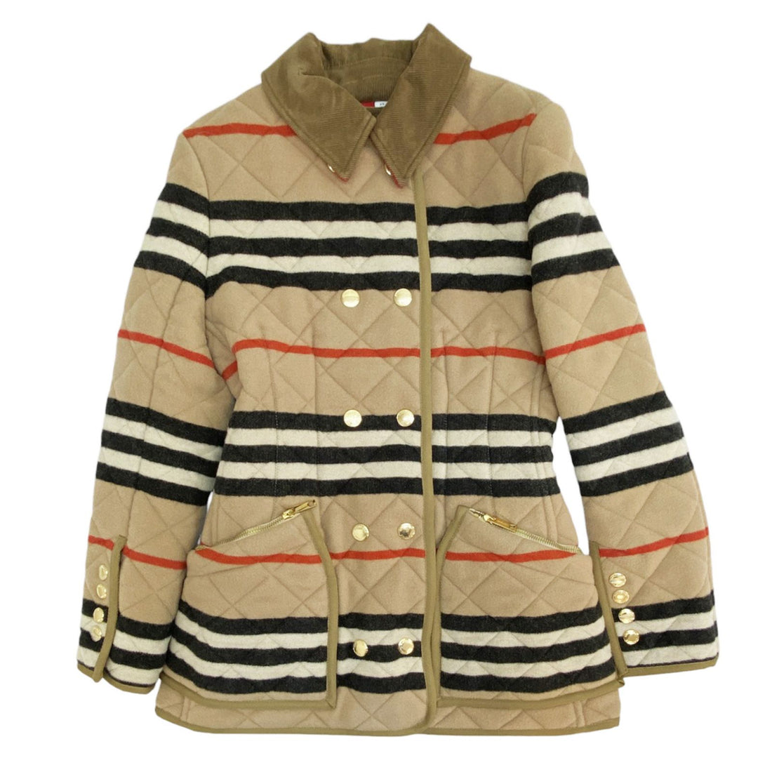 Burberry Upton Quilted Icon Striped Wool Jacket Camel