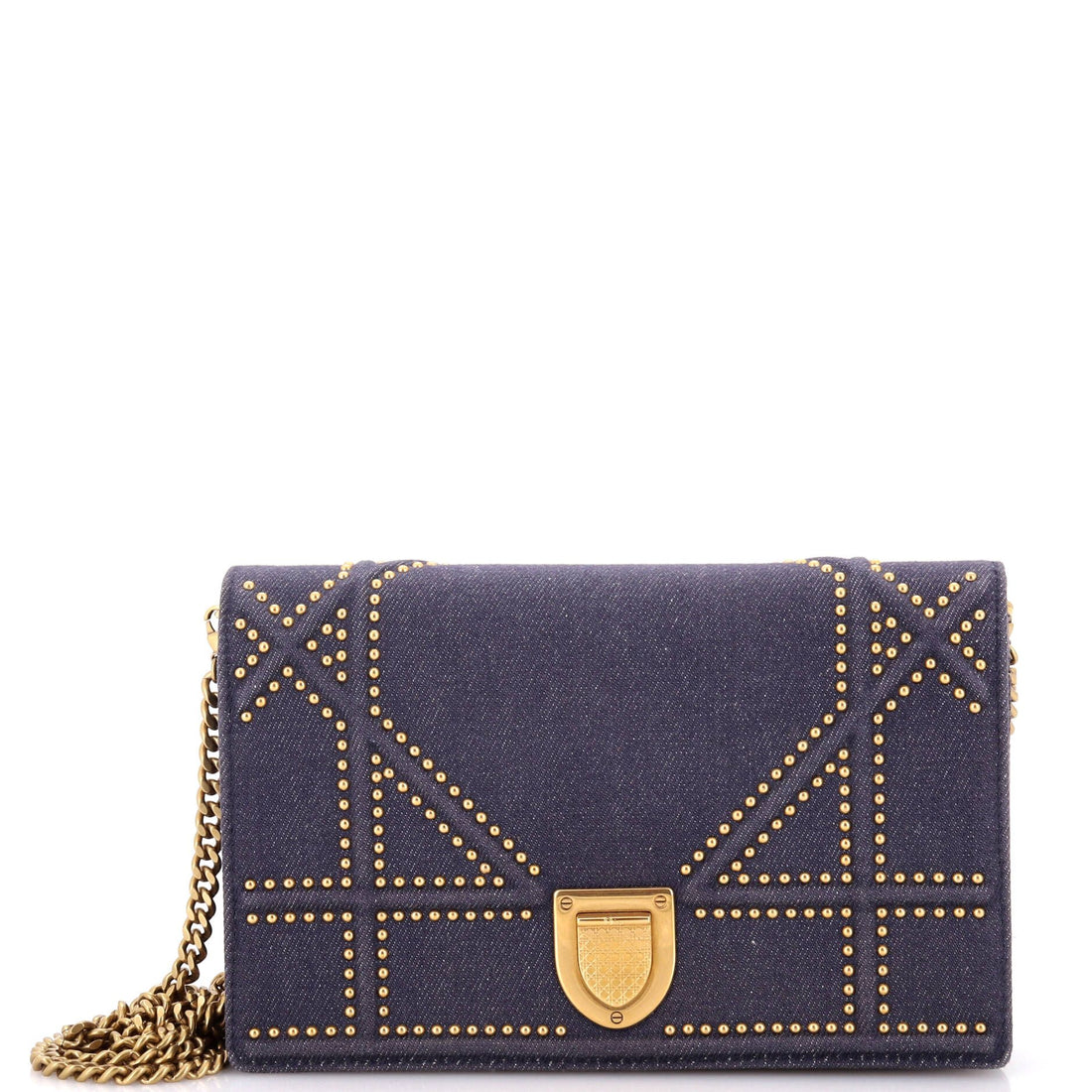 Christian Dior Diorama Wallet On Chain Cannage Studded Denim