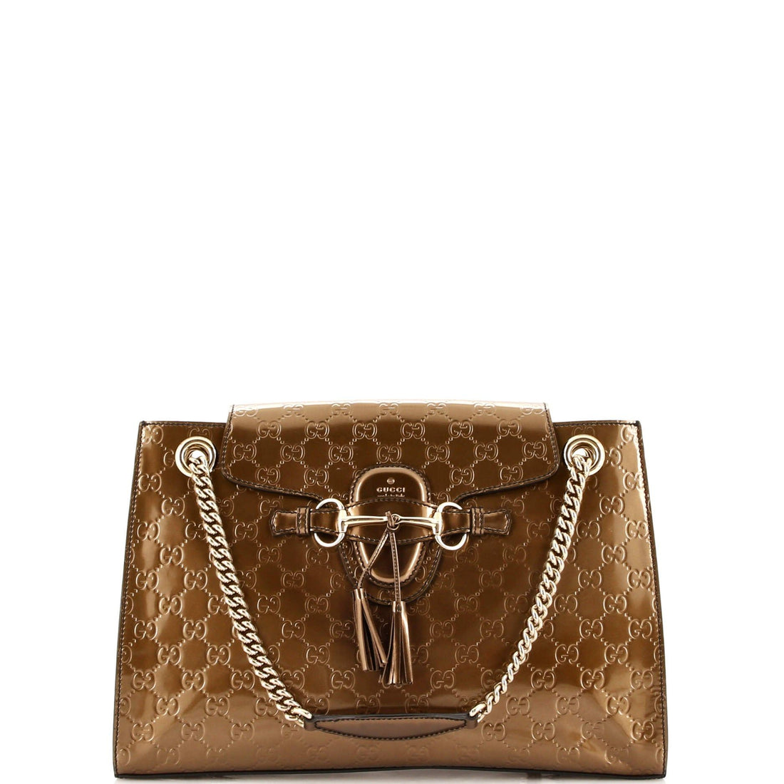 Gucci Emily Chain Flap Shoulder Bag Guccissima Patent Large
