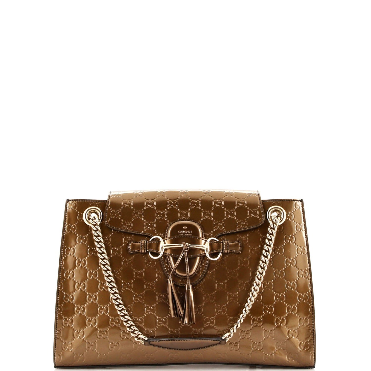 Gucci Emily Chain Flap Shoulder Bag Guccissima Patent Large