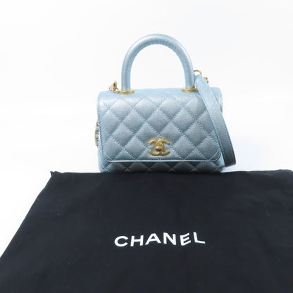 Chanel Blue Cowhide Leather Mini Coco Handle Hand-handed Shoulder And Back Bag 2way Should