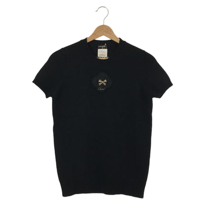 Chanel Short Sleeve Bow Sweater Black Cashmere 36