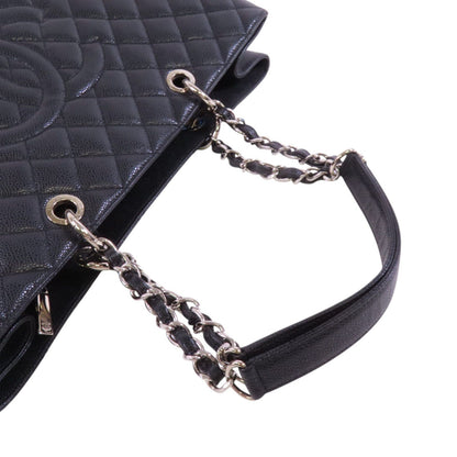 Chanel Black Cowhide Leather Gst Silver Crosshair Shoulder Bag Calfskin (cowhide)