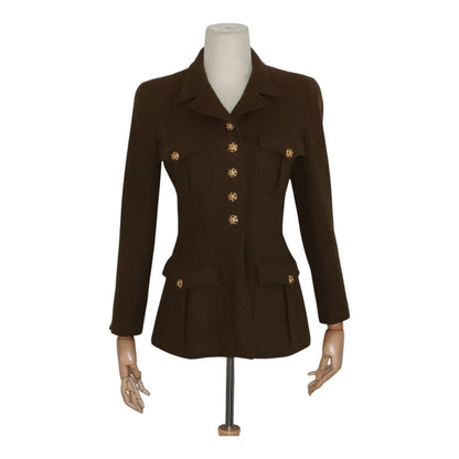 Chanel Jacket Wool Brown Cc Auth