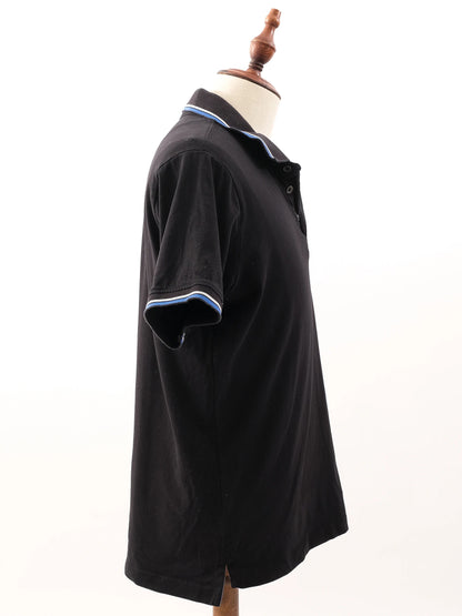 Excellent Cerruti 1881 Black Short Sleeve Polo Shirt with Blue Accents