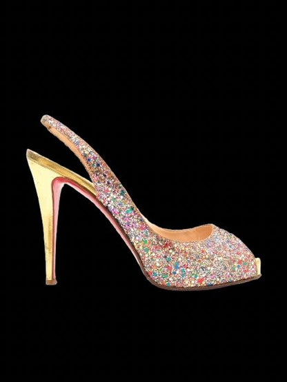 Good Condition Christian Louboutin Glitter Slingback Peep-Toe Heels Size 40