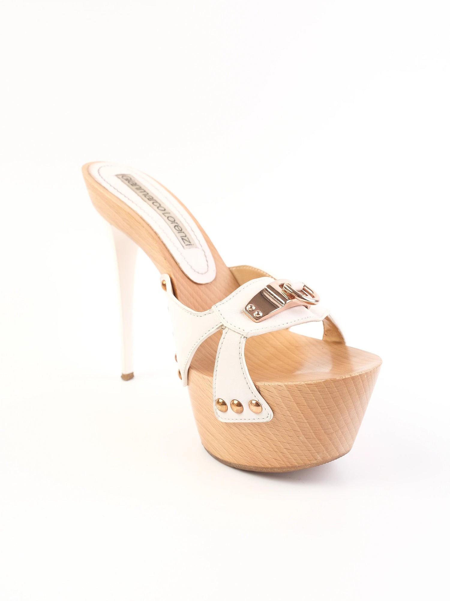 Excellent Gianmarco Lorenzi White Leather High-Heeled Sandals Size 38