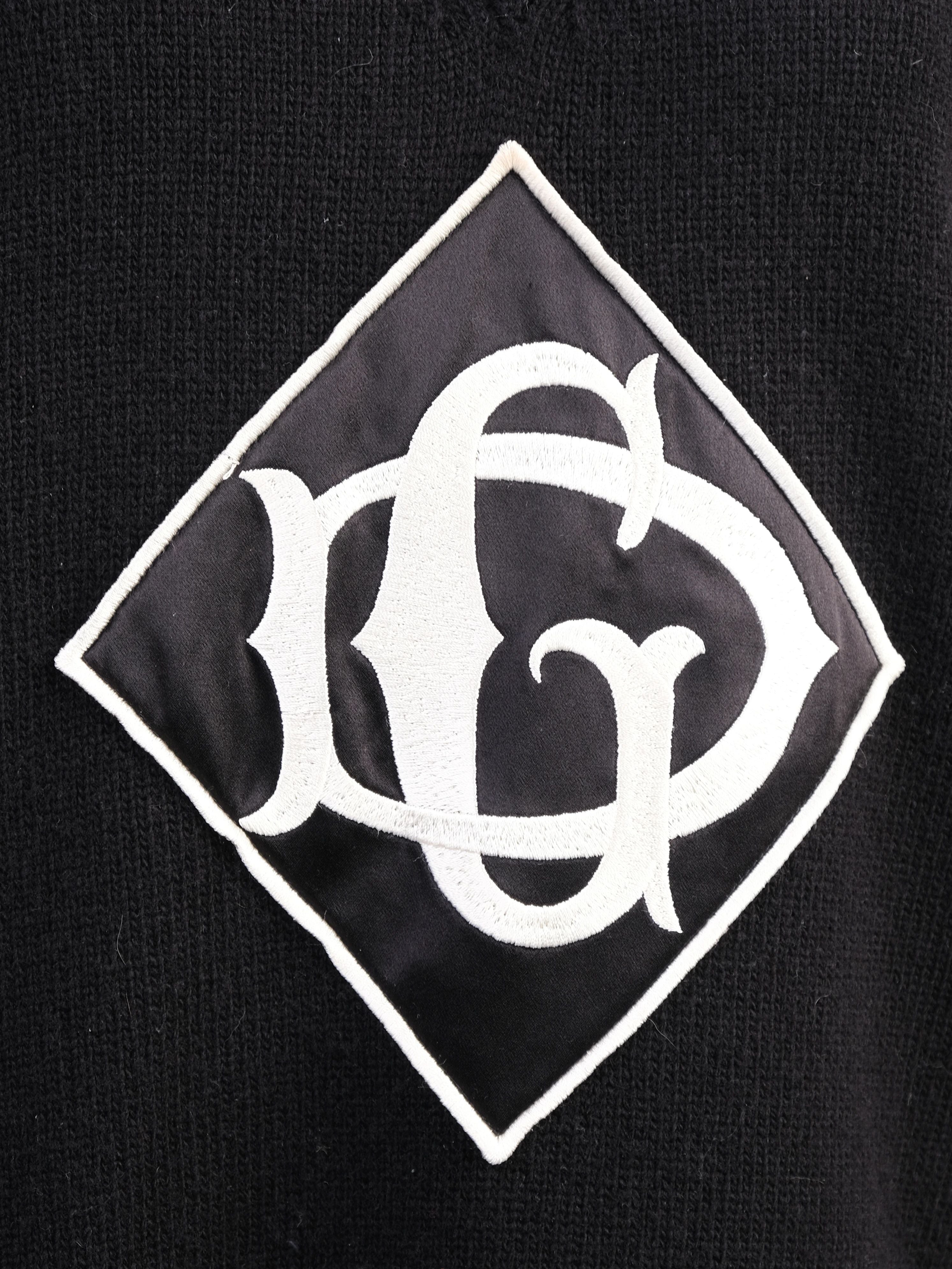 Excellent Dolce Gabbana Black Wool V-Neck Sweater with Logo