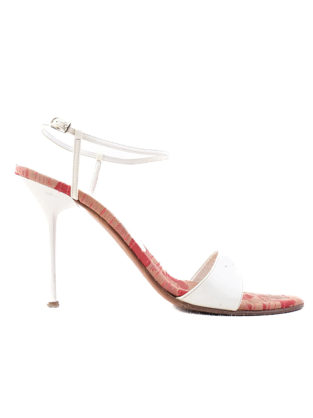 Casadei Excellent Condition White High-Heeled Sandals with Pink Insole