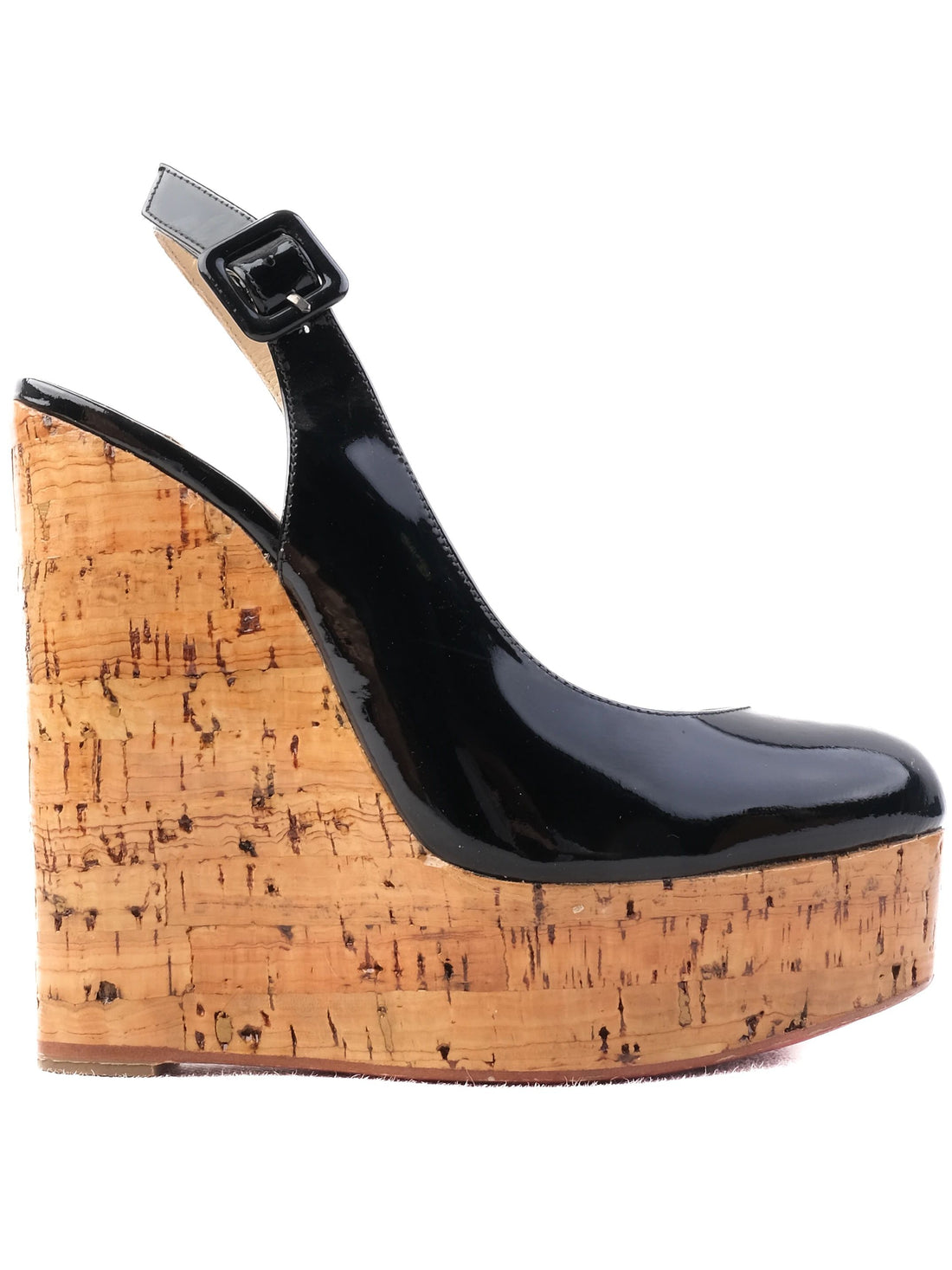Christian Louboutin Black Leather Wedge Platform Shoes Size 35