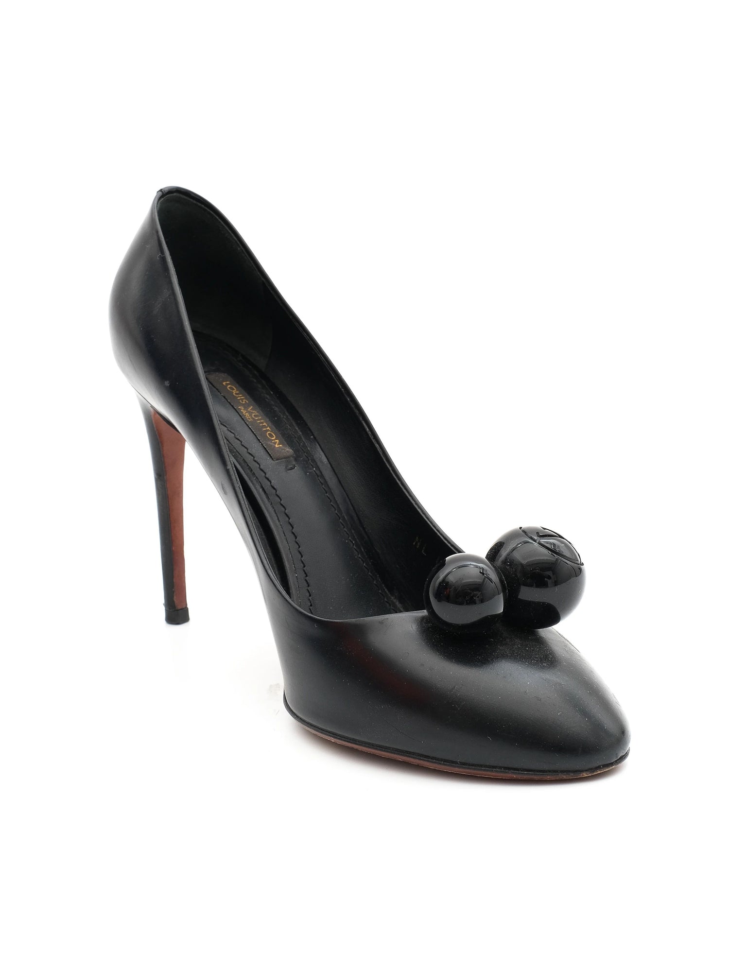 Excellent Louis Vuitton Black Leather High-Heeled Shoes Size 38