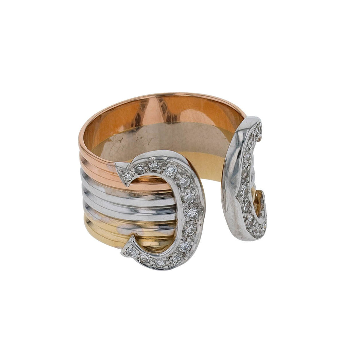 Cartier Double C three tones gold and diamonds ring