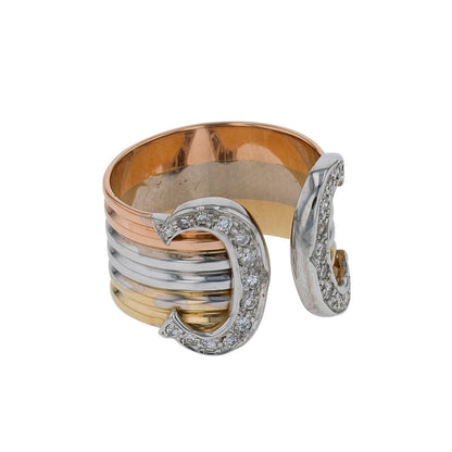 Cartier Double C three tones gold and diamonds ring