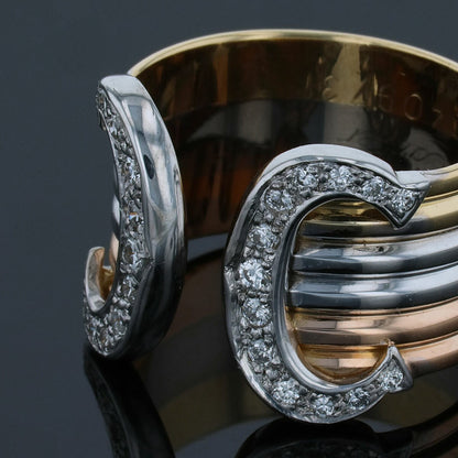 Cartier Double C three tones gold and diamonds ring