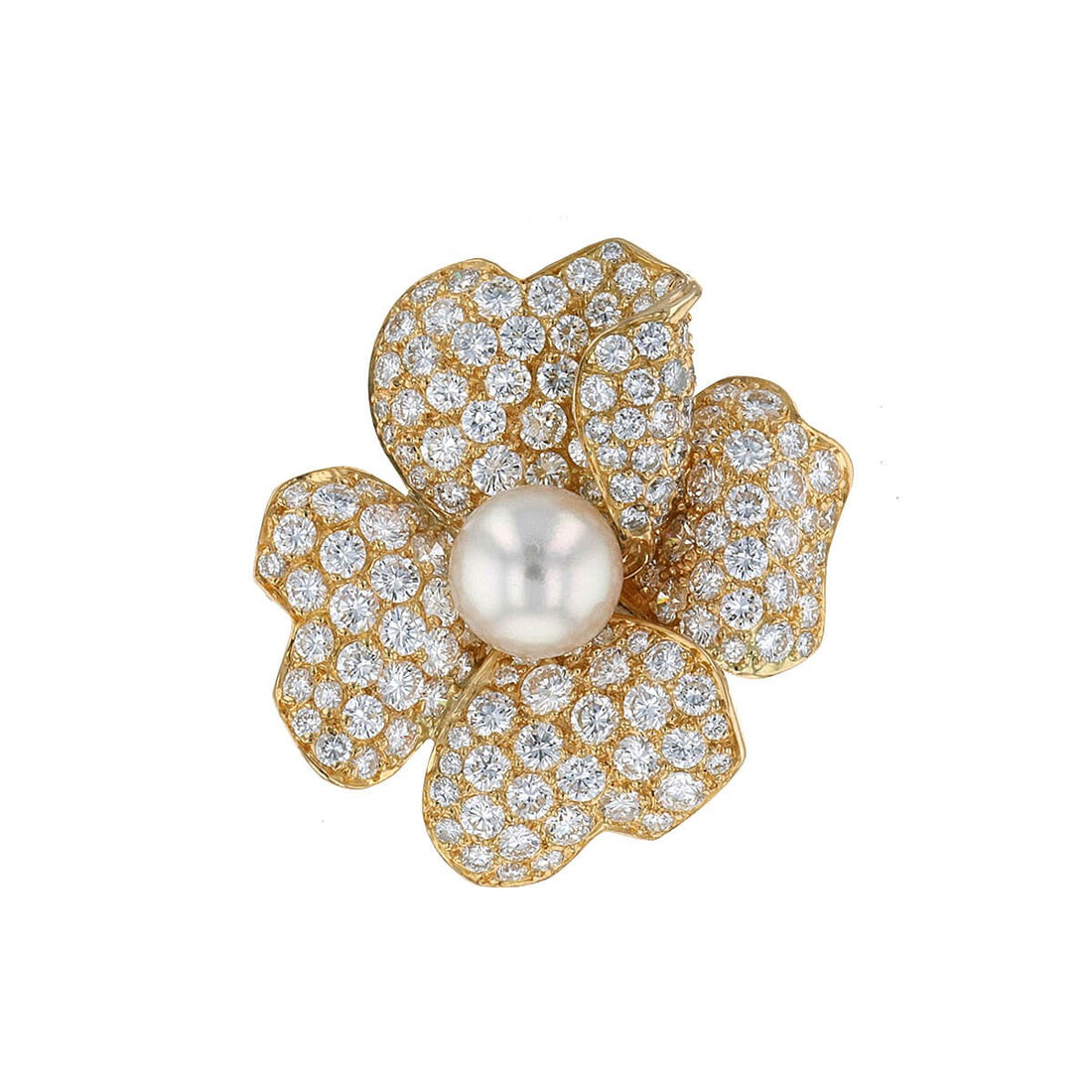 Cartier Pa•va cultured pearl, diamonds and gold brooch