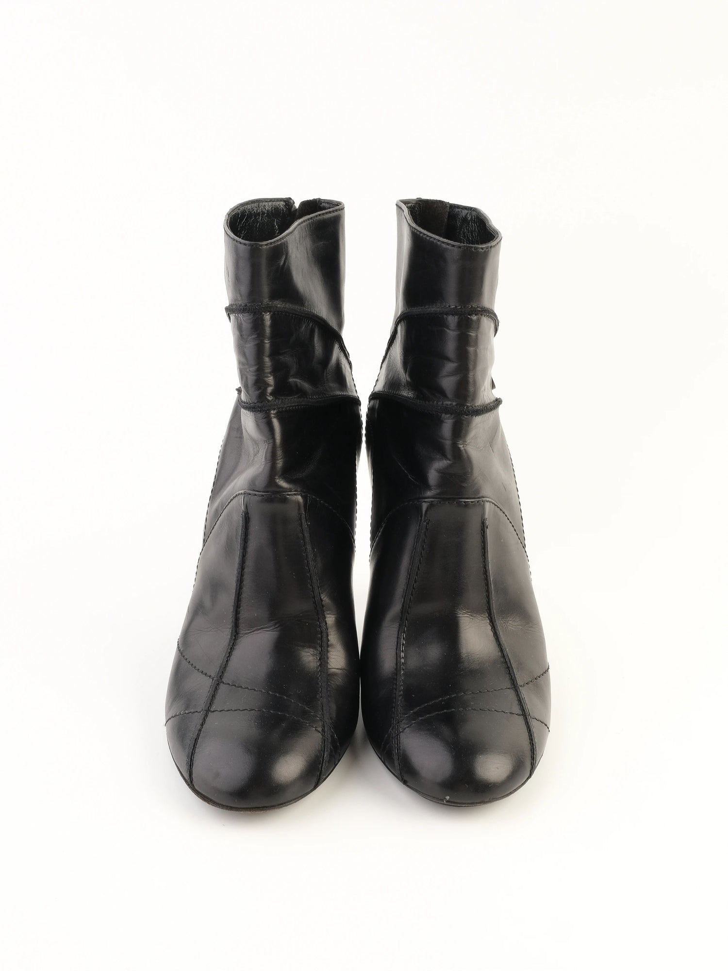 Excellent Dior Black Leather High-Heeled Ankle Boots Size 38