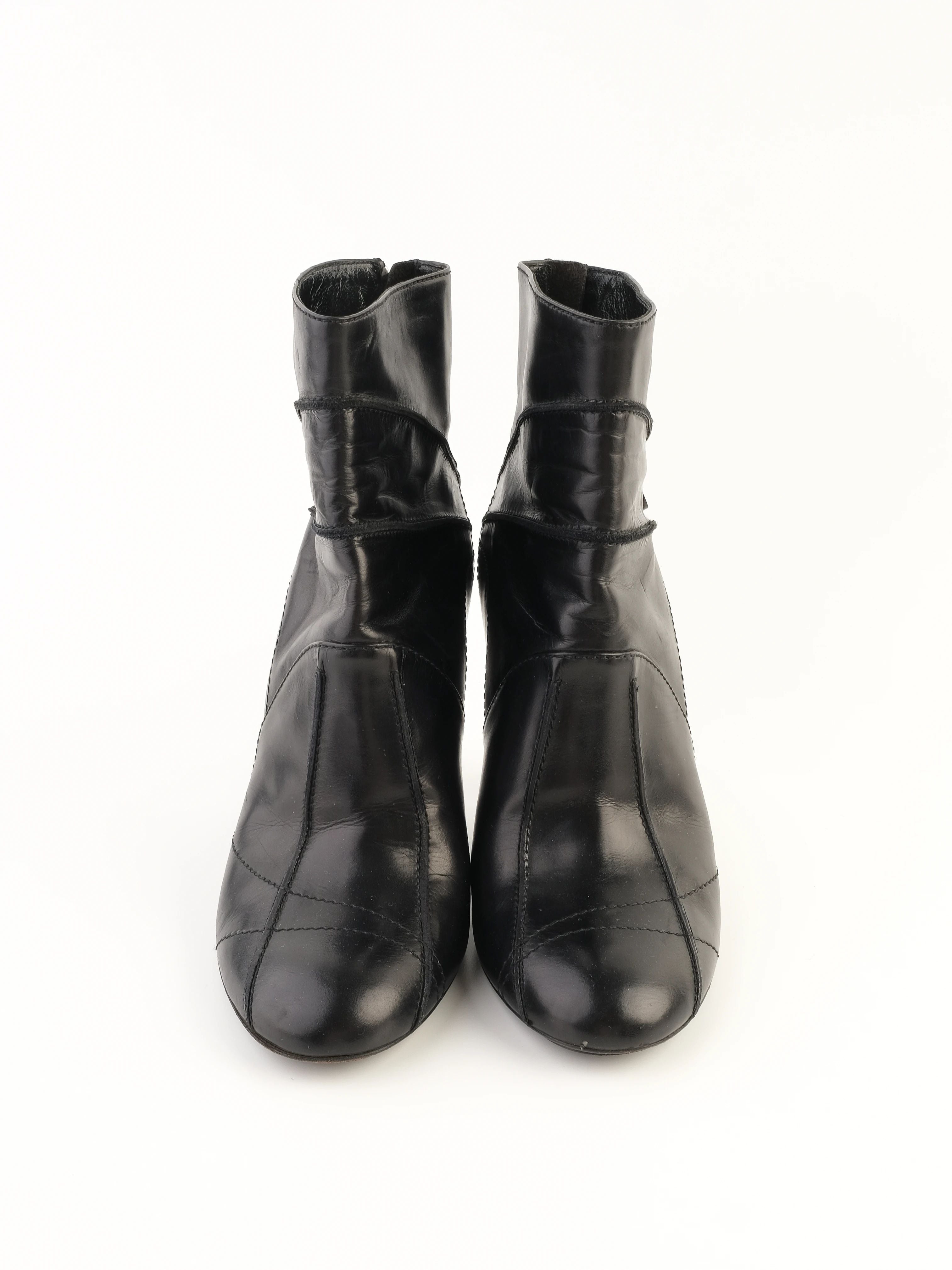 Excellent Dior Black Leather High-Heeled Ankle Boots Size 38