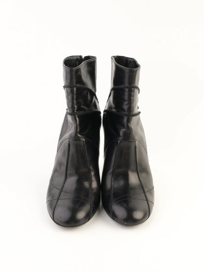 Excellent Dior Black Leather High-Heeled Ankle Boots Size 38