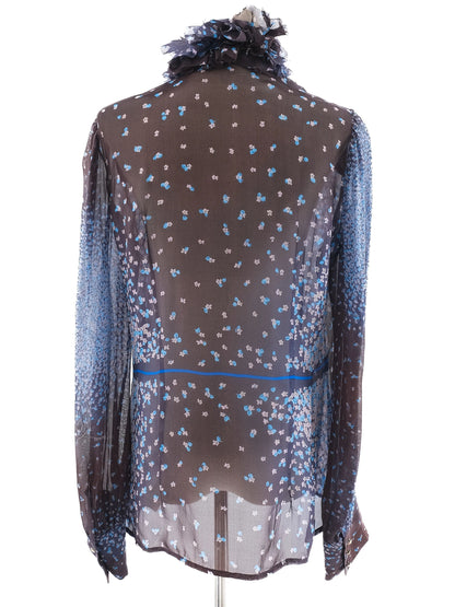 Class Roberto Cavalli Sheer Floral Blouse Blue Silk Size L Excellent