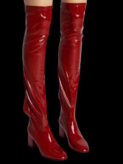 Good Valentino Red Leather Thigh-High Boots Size 36.5 with Block Heels