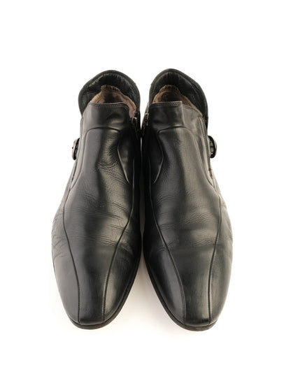 Excellent Fabi Black Leather Ankle Boots Size 43 with Buckle Detail