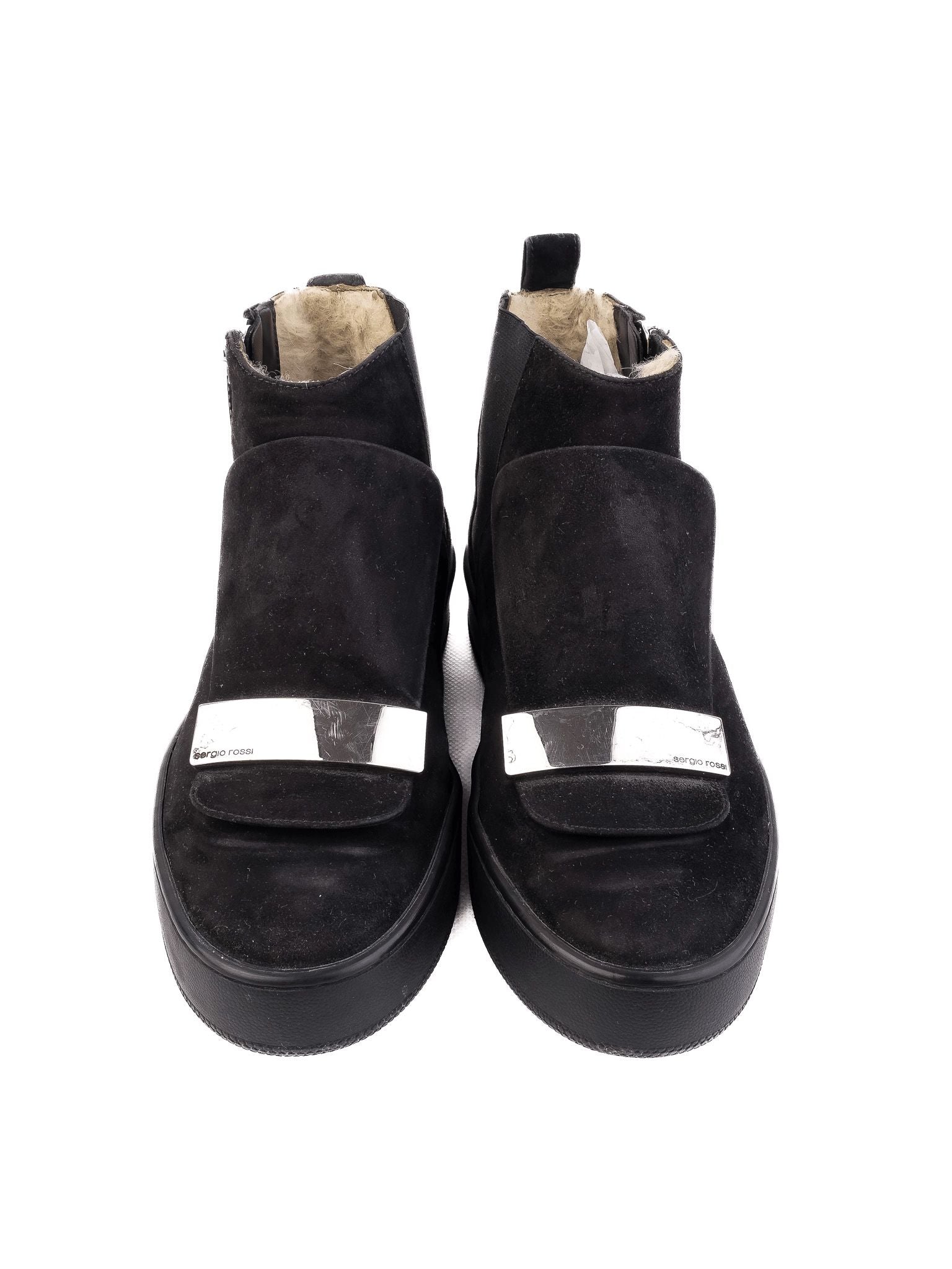 Good Sergio Rossi Black Suede Ankle Boots Size 36 with Metallic Detail