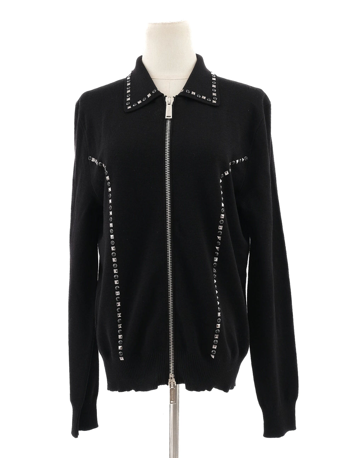 Excellent Dsquared2 Black Wool Zip-Up Jacket with Decorative Studs Size S