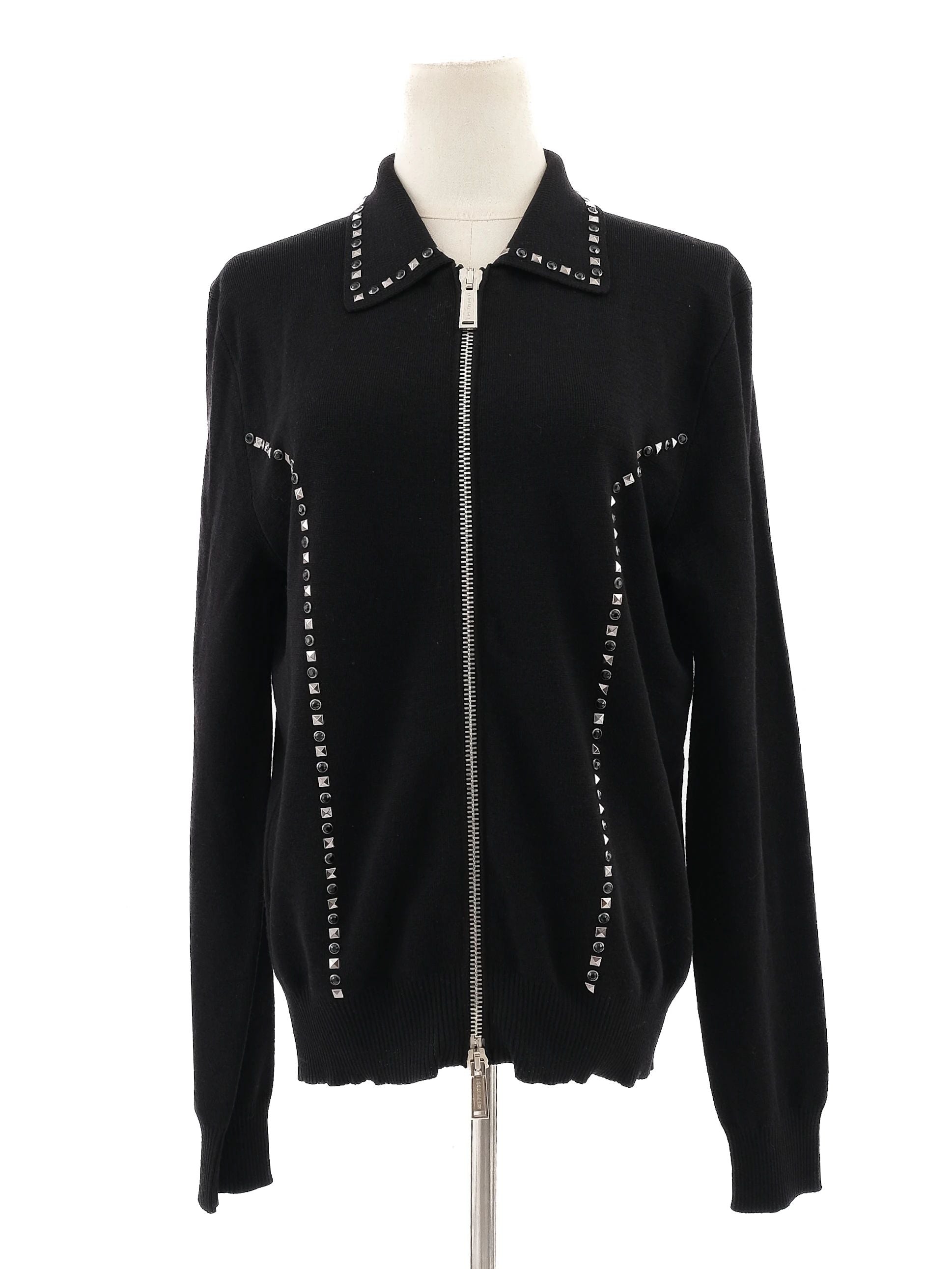 Excellent Dsquared2 Black Wool Zip-Up Jacket with Decorative Studs Size S
