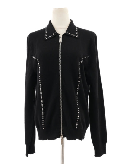 Excellent Dsquared2 Black Wool Zip-Up Jacket with Decorative Studs Size S