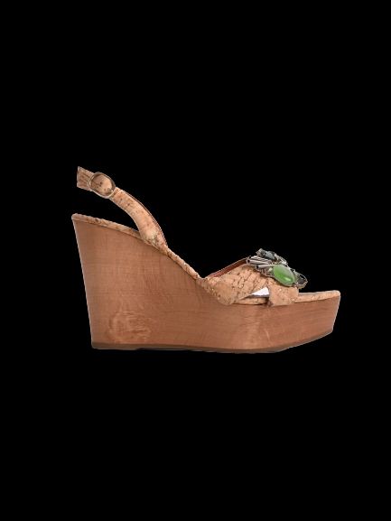 Excellent Oscar de la Renta Orange Leather Wedge Sandals Size 37