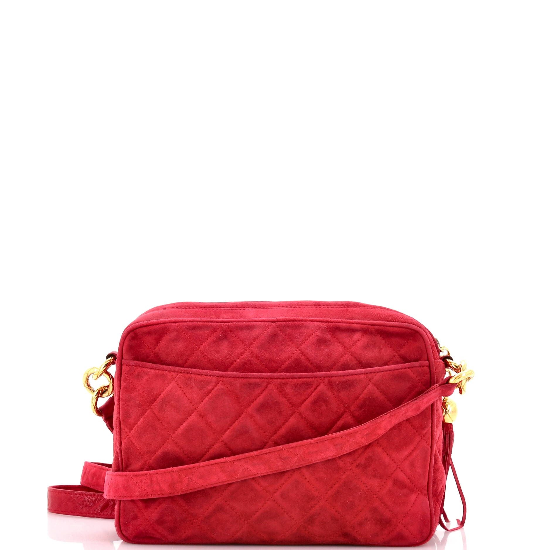 Chanel Vintage Front Pocket Camera Bag Quilted Suede Medium
