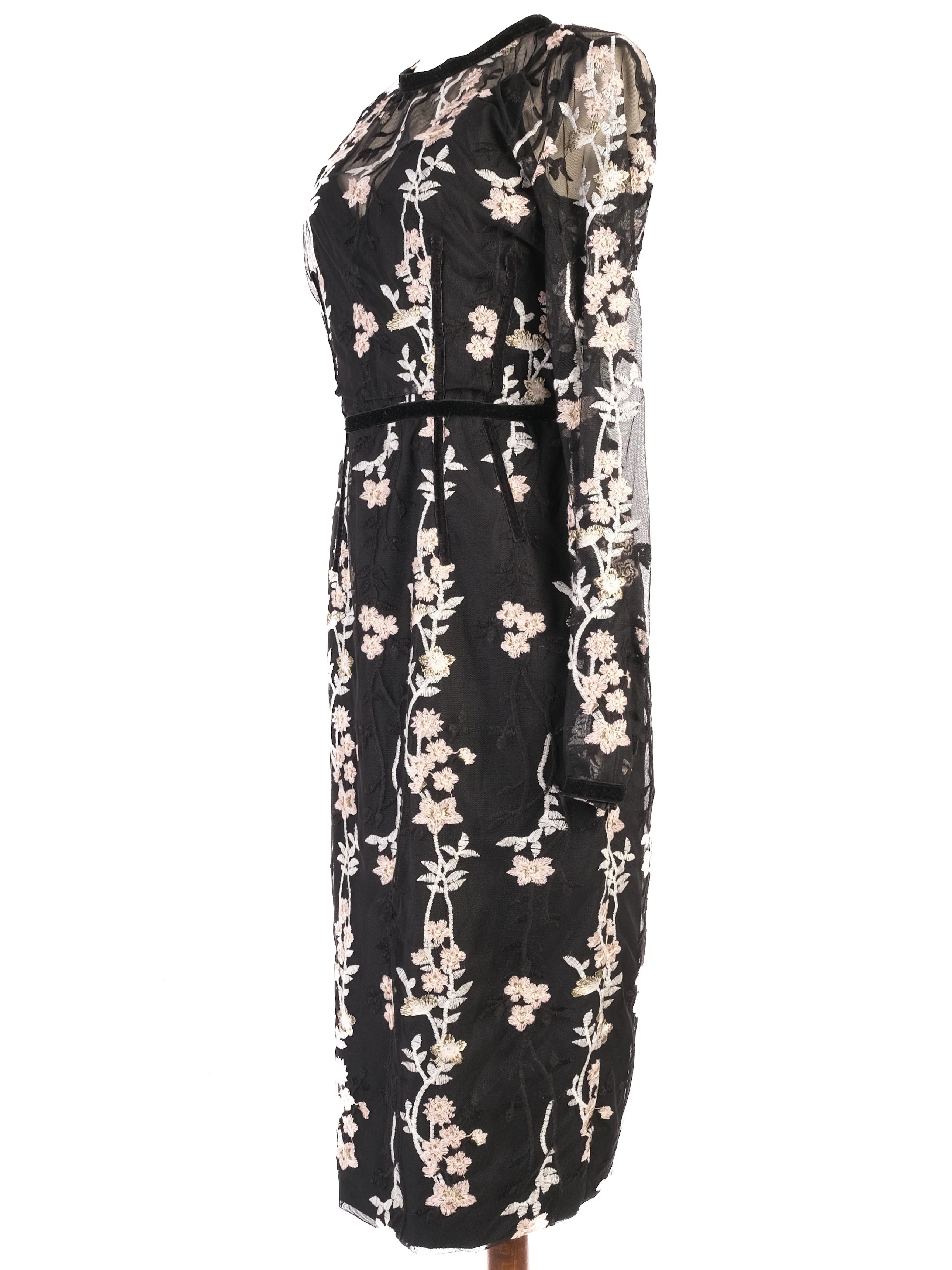 Excellent Bronx&amp;Banco Black Floral Dress with Sheer Sleeves, Size M
