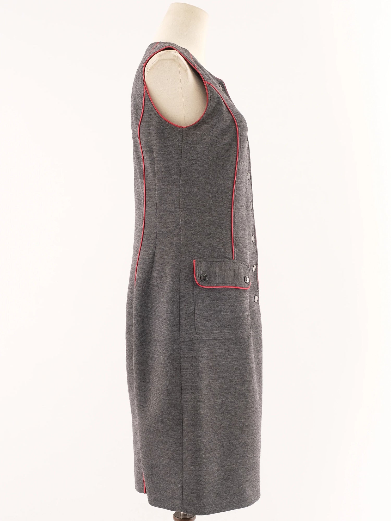 Excellent Gray Wool Sleeveless Button-Down Dress Size L