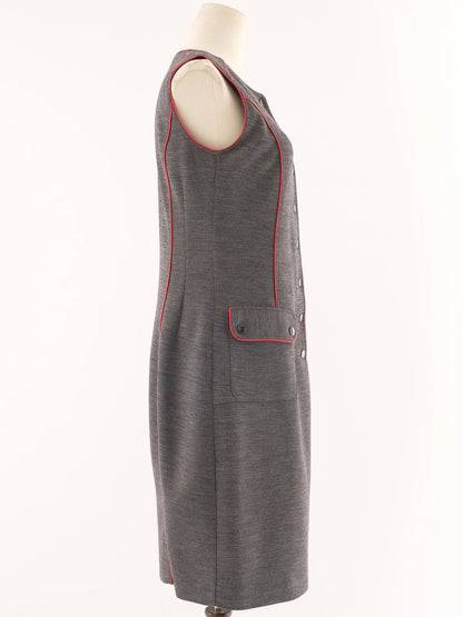 Excellent Gray Wool Sleeveless Button-Down Dress Size L