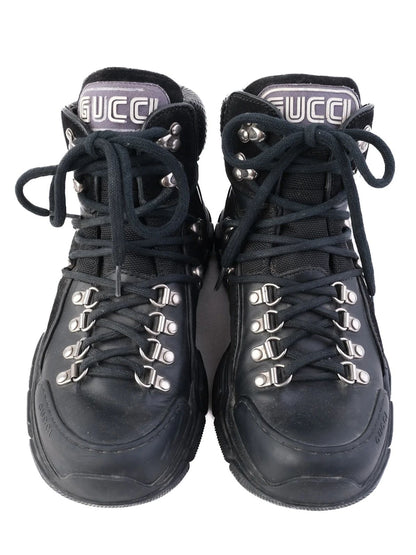 Excellent Gucci Black Leather High-Top Hiking Boots for Women