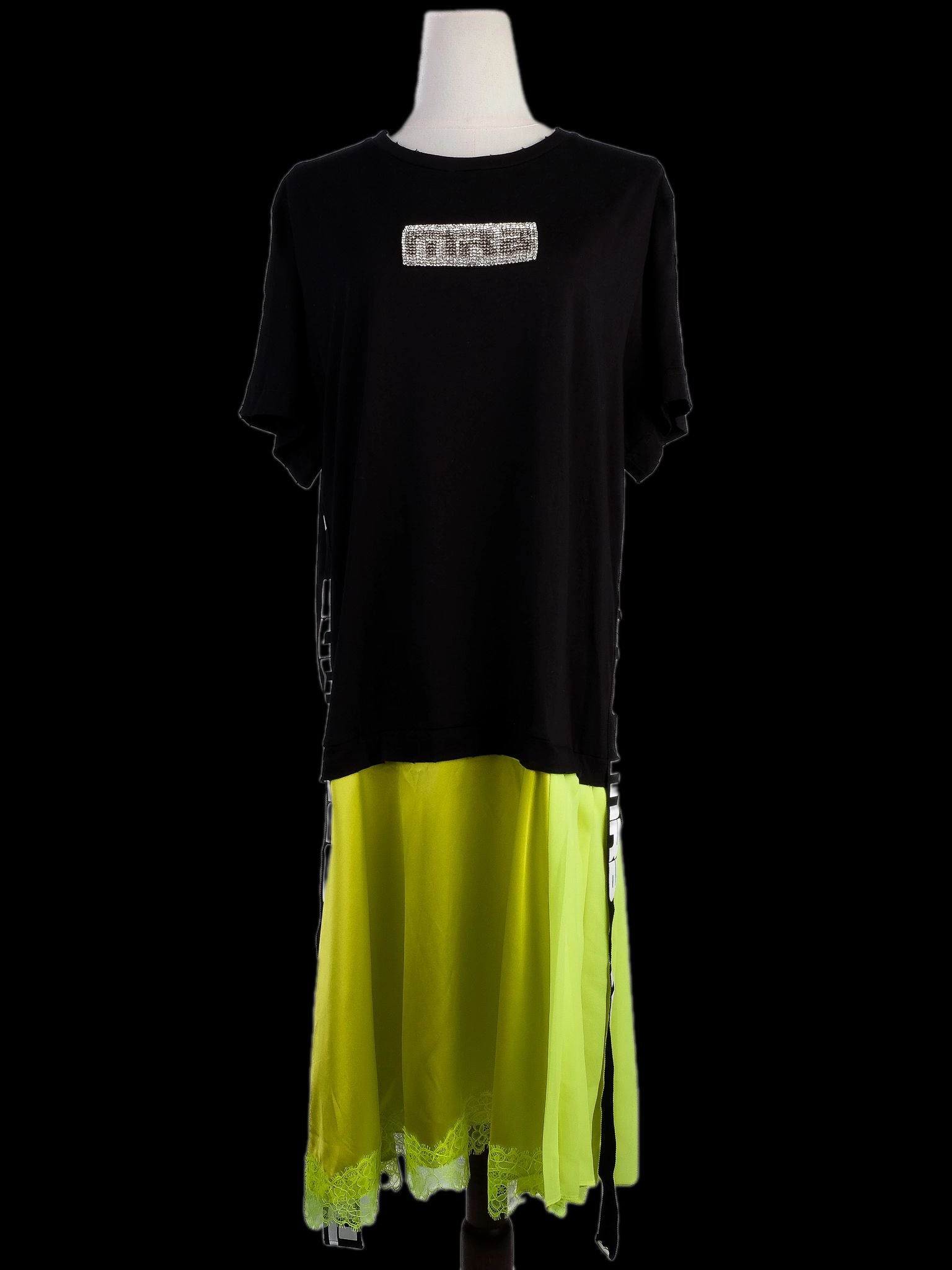 NEW Marco Bologna T-Shirt Dress Black &amp; Neon Yellow Size M