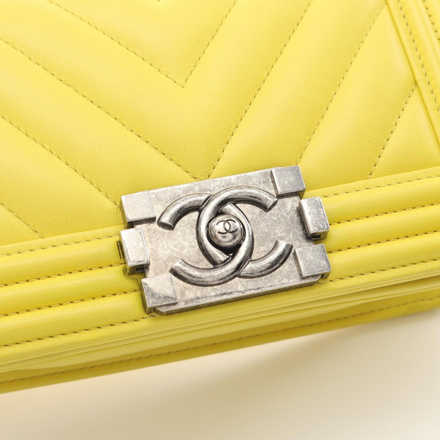Chanel Yellow Boy Small Chevron V Stitch Shoulder Bag Lambskin (sheep Leather) A 67085