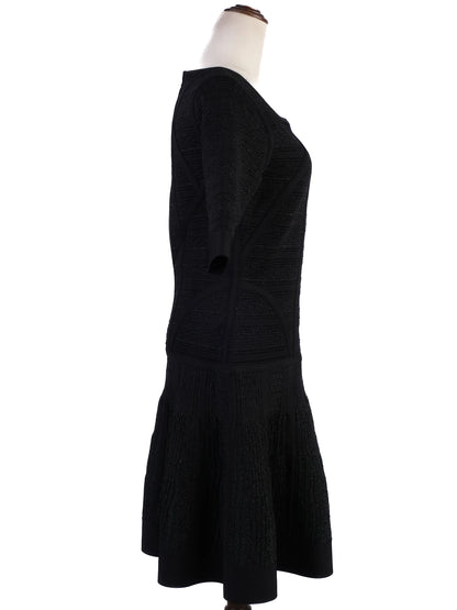 Excellent Herve Leger Black Viscose Dress Size L with Flared Skirt