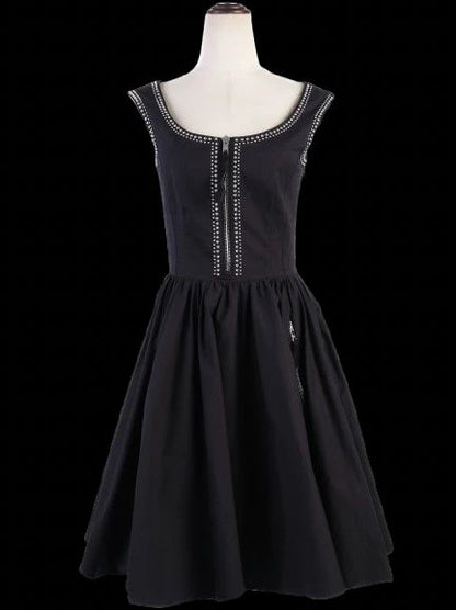 Excellent Prada Black Sleeveless Dress M with Decorative Studs