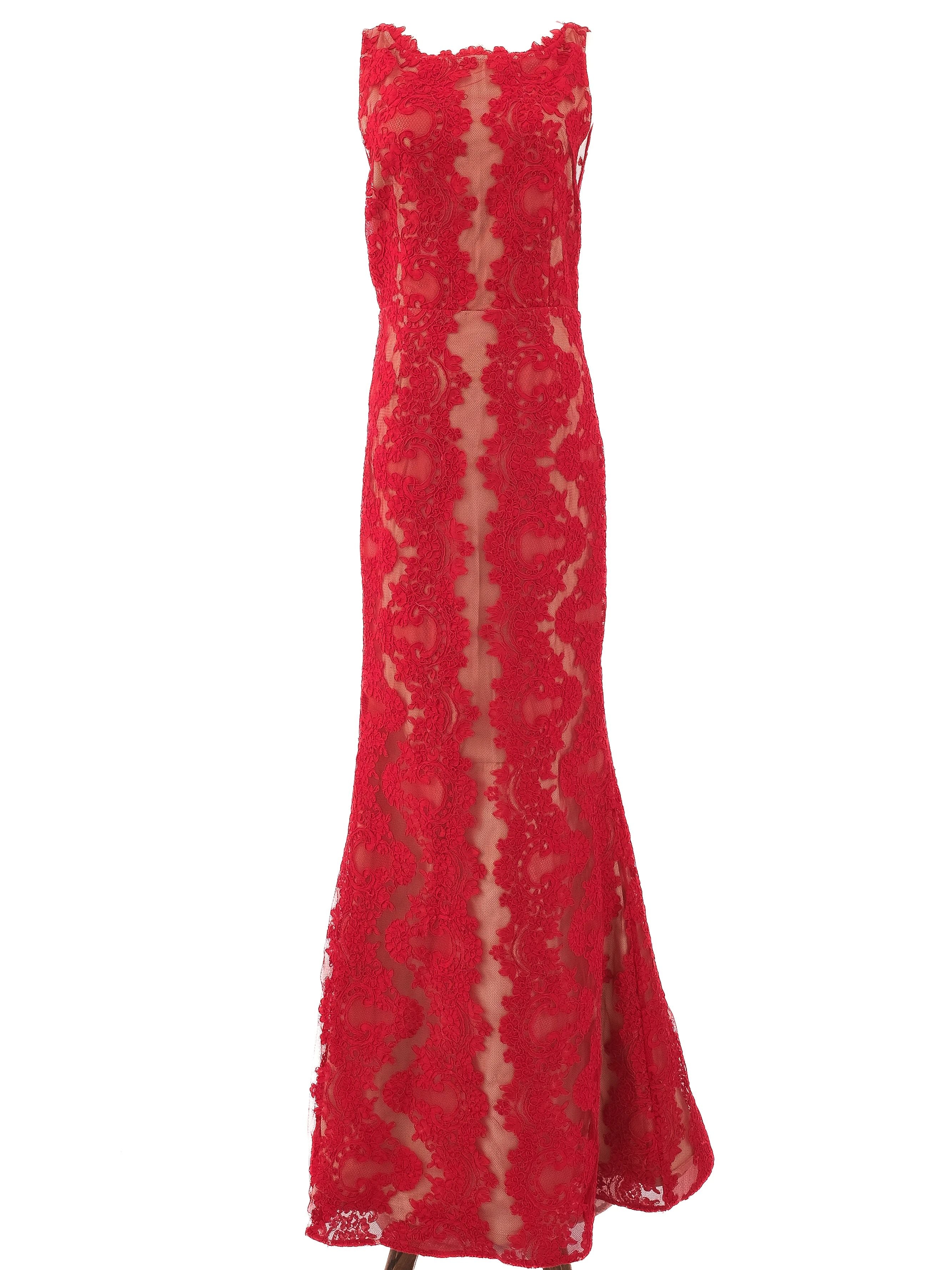 Excellent Alice+Olivia Red Lace Evening Gown Size L