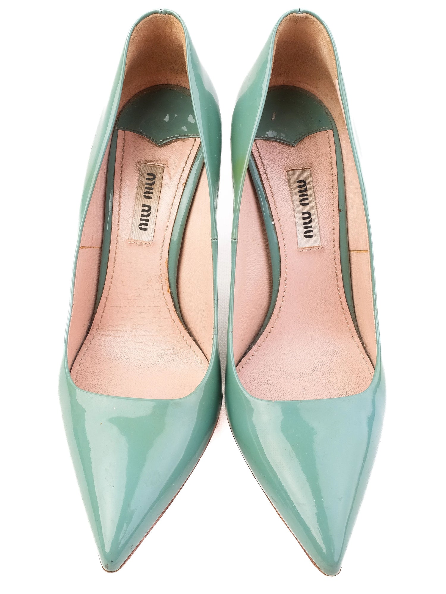 Excellent Miu Miu Green Leather High-Heeled Shoes Size 36.5