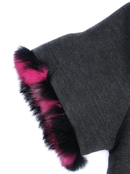 NEW Fendi Kids Dress Gray Silk Size 8 with Fur Trimming
