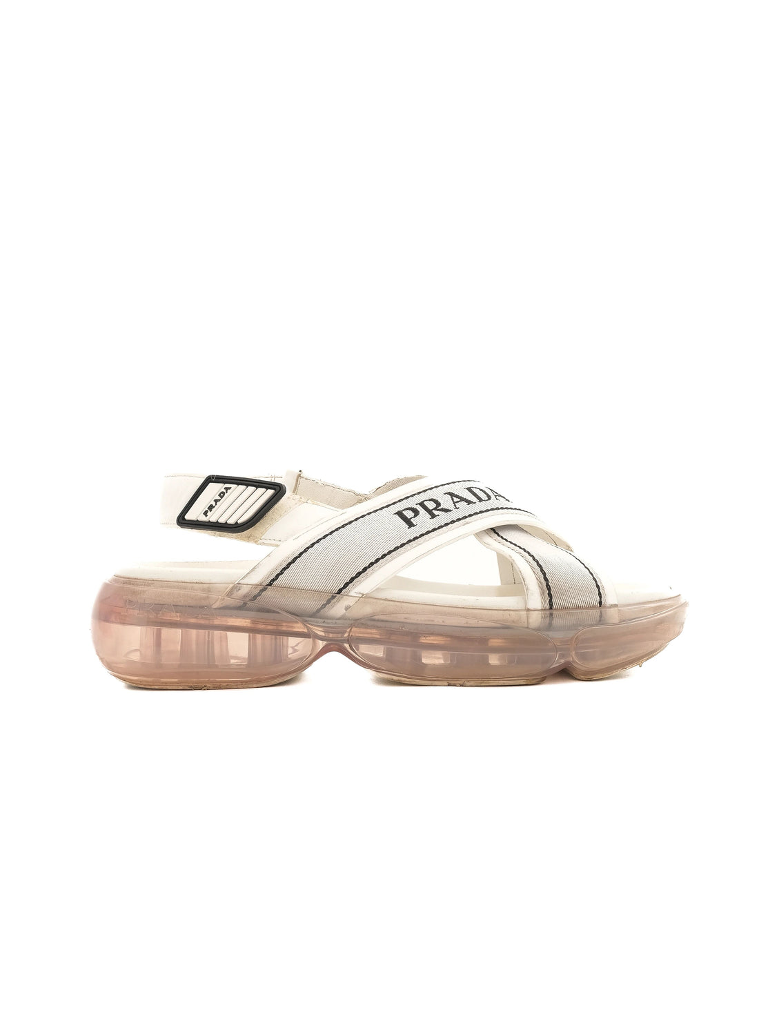 Good Prada White Textile Sandals Size 37 with Chunky Sole