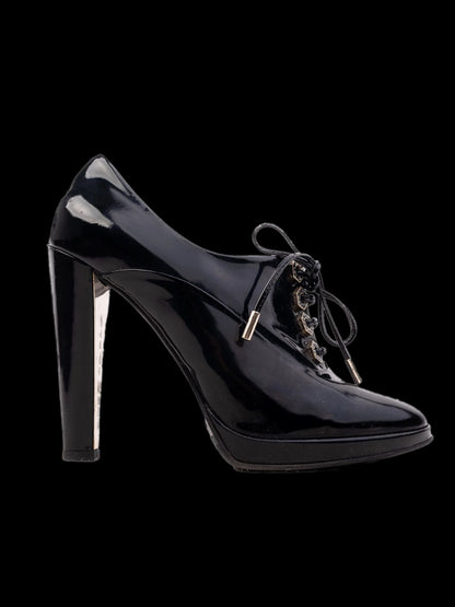 Excellent Nando Muzi Black High-Heeled Shoe Size 38 Lacquer Finish