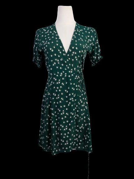 Excellent Faithfull The Brand Green Floral Wrap Dress XS V-Neck