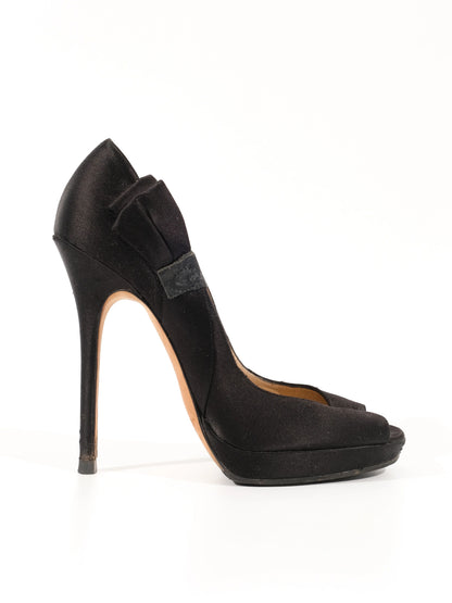 Jimmy Choo Black Genuine Suede Peep-Toe Stiletto Size 38
