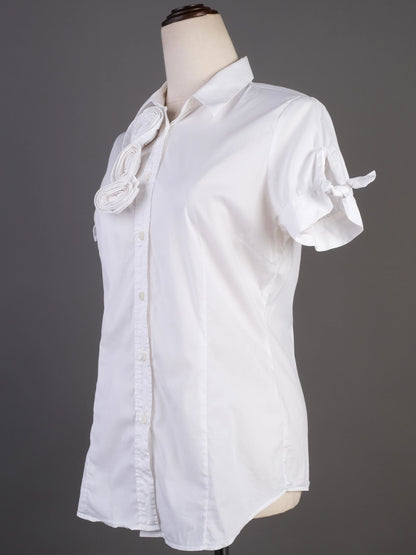 Excellent Red Valentino White Nylon Blouse Size M with Rosettes