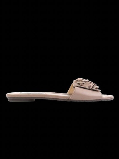 Excellent Jimmy Choo Gray Leather Flat Sandals Size 37 Floral Design